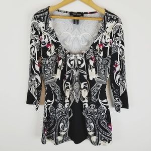 White House Black market silk scarf pattern top